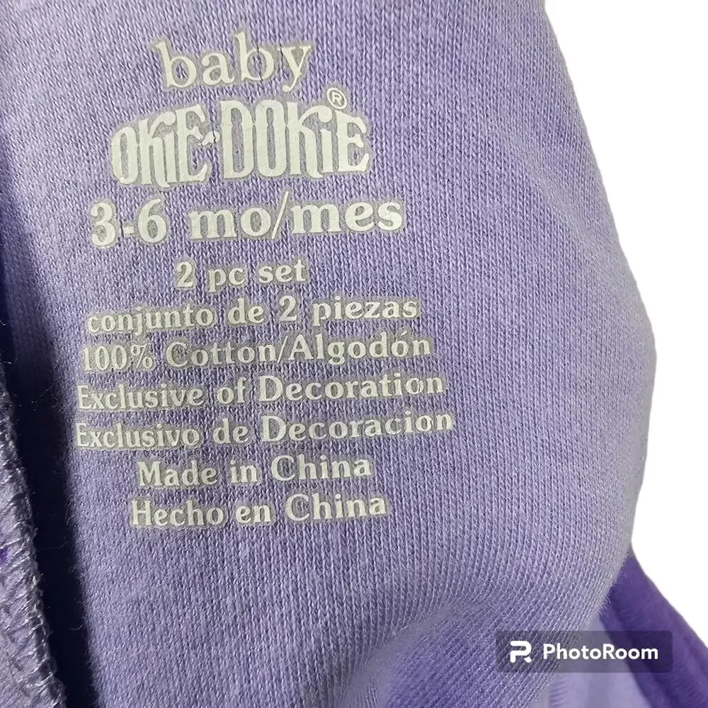 Baby Okie-Dokie Purple Bunny Romper 2-piece Set Size 3-6 months